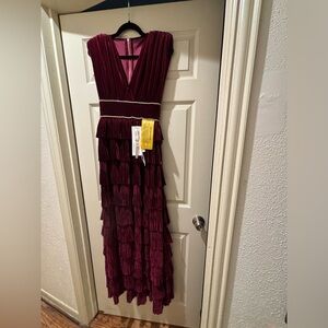 BRONX AND BANCO
Ruffled Rhinestone-Embellished Velvet Gown